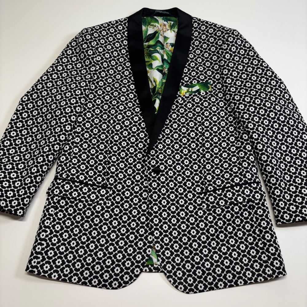 Paisley & Gray Men 44R Slim Fit Statement Blazer Black White Floral Lined